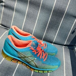 Asics Blue and Pink Athletic Shoes with Signature Stripes